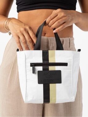 🔘ALOHA Collection White Crossbody Tote with Black and Cream Stripe